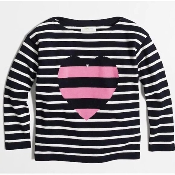 Crewcuts Navy and White Striped Heart Sweater 10 Valentine's Day Long sleeve top - Picture 1 of 6